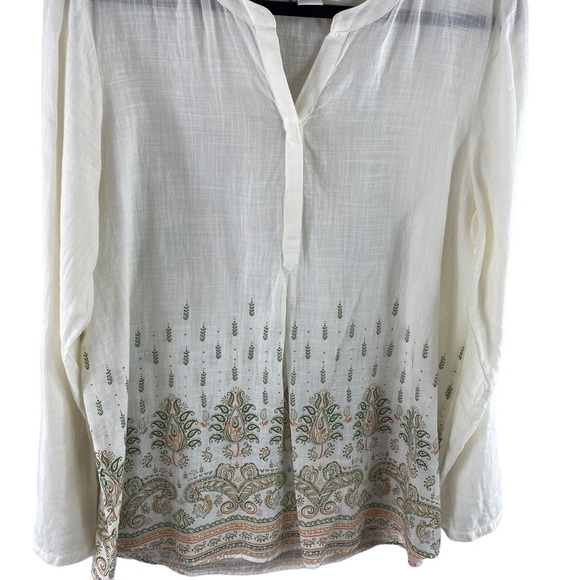 Orvis Tunic Women's 100% Cotton Half Button BoHo Print Blouse Sz Large - Picture 2 of 7